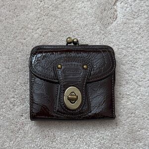 Coach Chocolate Patent Leather Wallet with Gold Clasp
